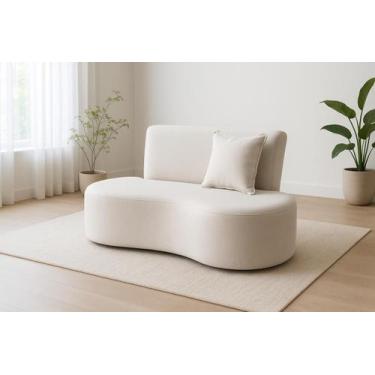 Imagem de Sofá Dubai Curvo 2 Lugares Feijão Forma Orgânica Bouclé Bege Claro - M