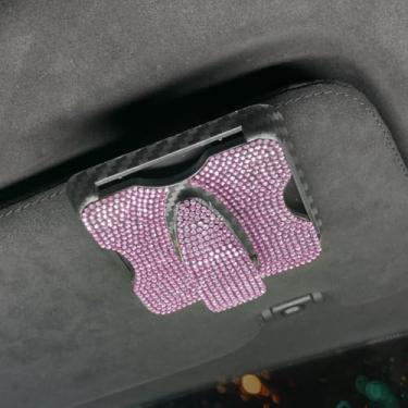 Imagem de SANMLX Suporte de óculos de sol para viseira de sol de carro, suporte de óculos, suporte para óculos, suporte para carro, com strass cintilante, clipe de cartão de bilhete de cristal