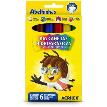 Imagem de Caneta Hidrográfica Jumbo BIG 6 Cores - Pacote com 6 Unidades - Acrile