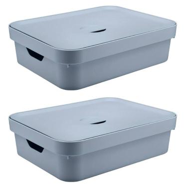 Imagem de Caixa Organizadora Ou Plastico 16L Cube Azul 02 Unidades