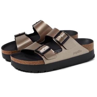 Imagem de Birkenstock Sandália feminina Papillio Arizona plataforma metálica, Cinza-acastanhado metálico, 7-7.5 Narrow