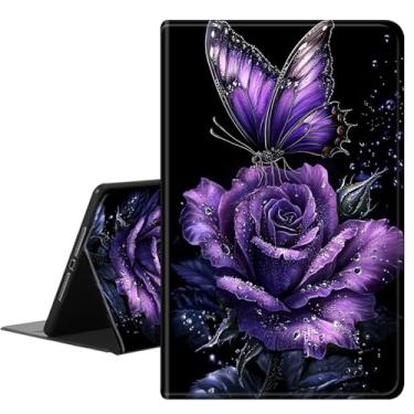 Imagem de RAUEDWDJS Capa para iPad 10.2 geração 2021 9ª/8ª/7ª versão, capa inteligente fina de couro PU com hibernar/despertar automático - borboleta rosa roxa