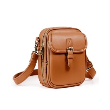 Imagem de Unilily Bolsa tiracolo feminina estilo carteiro vintage, bolsa de ombro de couro vegano, carteira de viagem com compartimentos para cartões, Marrom - pequeno, Small