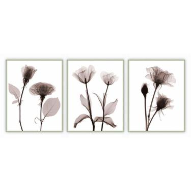 Imagem de Kit Com 3 Quadros Decorativos Florais Com Moldura Para Sala Quarto Escritório 72x92 Floral 008