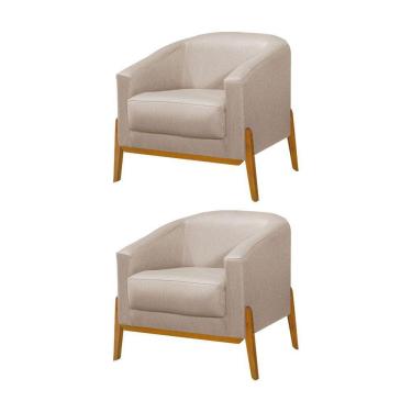 Imagem de Kit 2 Poltronas Living Base Em Madeira Maciça Flórida Linho Bege - Bege