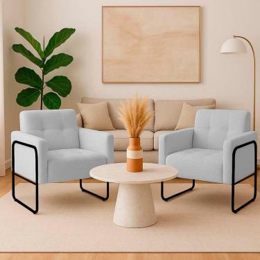 Imagem de Poltrona Sala Industrial Alta Tubo Preto Kit 2 Elisa Bouclê D03 - D'rossi Cor Cinza