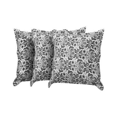 Imagem de Kit 3 Almofadas Decorativas Bali Linho Floral Branco E Preto - Branco