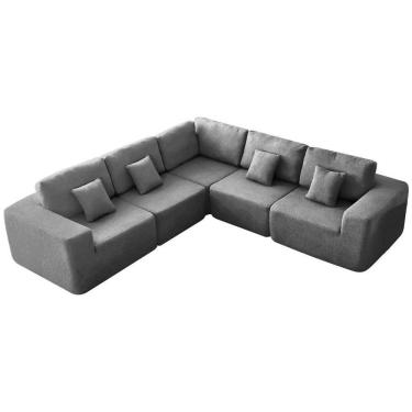 Imagem de Kit Sofá Modular 5 Lugares Moderno Curvo Orgânico Adapt Bouclé - Amarena Móveis Cinza
