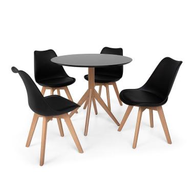 Imagem de Kit Mesa De Jantar Maitê 80cm Preta 4 Cadeiras Eames Preta