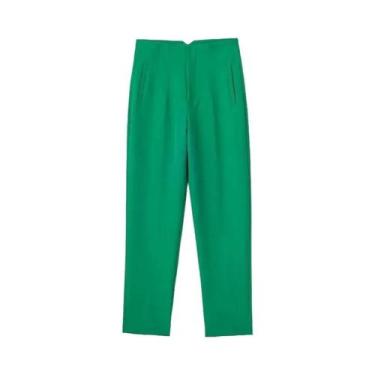 Imagem de Calças de Alfaiataria Femininas de Cintura Alta - Preto, Rosa e Branco