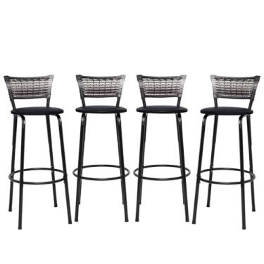 Imagem de Banquetas Junco Degradê Cyber Estrutura Preta Ideal para Bancada Balcão e Cozinha Kit 04 Unidades - Itagold (Preto)