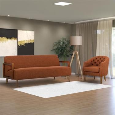 Imagem de Jogo de Sofá 3 Lugares e 1 Poltrona Herval Hub, Linho Terracota