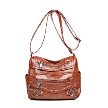 Imagem de GearMstr Bolsa de couro macio com estampa de crocodilo moderna bolsa tiracolo de ombro ajustável para uso diário feminino, Marrom A