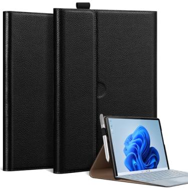 Imagem de Thryxop Capa de couro genuíno para Microsoft Surface Pro 9/10/11 (13 polegadas) com suporte de vários ângulos, fecho magnético, suporte de lápis e capa tipo compatível, preta
