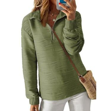 Imagem de Moletom Dokotoo de tamanho grande com meio zíper para mulheres, verde