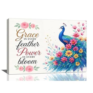 Imagem de Arte de parede de pavão elegante decoração de parede de pavão impressão em tela inspiradora imagens motivacionais decorações emolduradas presentes para mulheres meninas quarto banheiro sala de estar