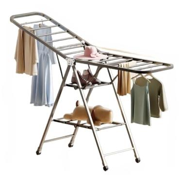 Imagem de Varal de Roupas 1,8m 3 Andares Aço Carbono Dobrável com Rodízios Tipo Asa para Uso Doméstico(Cinza-escuro)