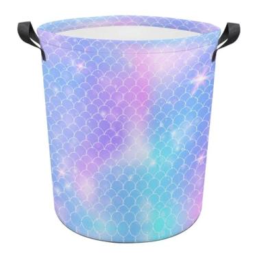 Imagem de Huryilo Cesta de lavanderia sereia com glitter, decoração de banheiro, unicórnio, meninas, organizador de roupas sujas para crianças e bebês