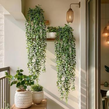 Imagem de Yarmare Planta artificial pendurada, 2 peças, planta sintética, videira de hera, trepadeiras falsas de eucalipto, vegetação em vaso para parede, sala de estar, prateleira, escritório, banheiro