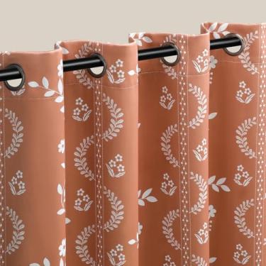 Imagem de NDDYCU Cortinas laranja queimado 100% blackout 203 cm de comprimento, conjunto de 2 painéis, cortinas boho escurecimento para sala de estar e quarto, cortinas vintage terracota outono