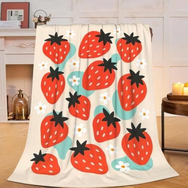 Imagem de Cobertor de morango aconchegante de lã felpuda macia de flanela de pelúcia presentes de pelúcia para mulheres meninas adultos 101 x 127 cm