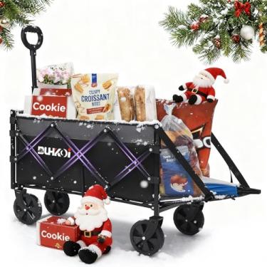 Imagem de Duhkoi Carroça dobrável com rodas, carrinho utilitário dobrável de tamanho compacto, capacidade de 172 kg para jardim, mercearia, praia, acampamento – Carrinho portátil resistente (cinza preto)