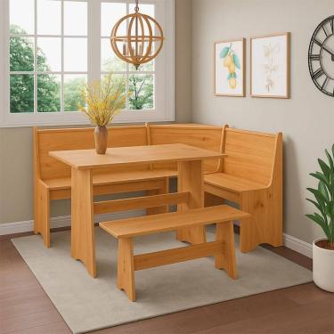 Imagem de Conjunto Canto Alemão com Baú em Madeira Caramelo 150x118 cm Marin