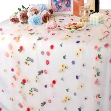 Imagem de Caminho de mesa de margarida bordado champanhe, 3 m, toalha de mesa floral sazonal de tule, caminho de mesa de flores silvestres, decoração de mesa de jantar para chá de bebê, casamento, evento