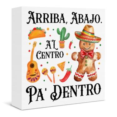 Imagem de Decoração de Natal mexicana com sombrero Arriba Abajo Placa de madeira rústica para casa, sala de estar, cozinha, prateleira, decoração de parede