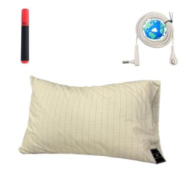 Imagem de NAGS Fronha de aterramento King Size com 5% fibra de prata 95% algodão macio fronha melhora o alívio da ansiedade do sono (bege, King 50,8 x 91,4 cm) 1 peça