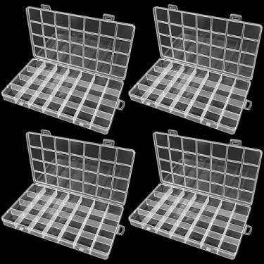 Imagem de LUMINFLY 4 peças de organizador de contas de plástico transparente com 28 grades, recipiente transparente com divisórias fixas, ideal para joias, contas, pregos, organização de parafusos