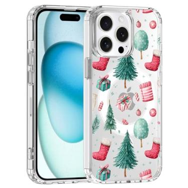 Imagem de JOYLAND Capa para iPhone 16 Pro Max, compatível com MagSafe, design de meia de Natal, capa de telefone transparente, capa protetora antiamarelamento TPU macio à prova de choque com proteção contra