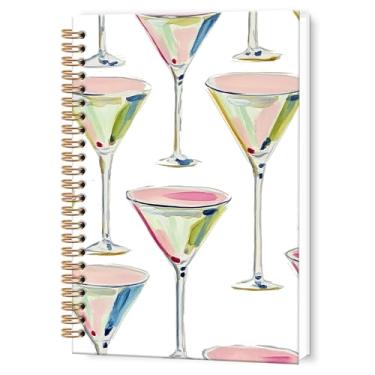 Imagem de TWRVI Caderno espiral de martini rosa moderno, diário de presentes para amantes de martini, para barman, presentes para amantes de coquetéis, cadernos de diário 14 x 21 cm, 164 páginas
