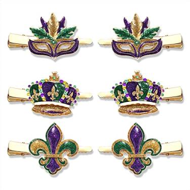 Imagem de Boderier Pacote com 6 presilhas de cabelo femininas de carnaval, máscara de glitter, coroa de flores, presilhas de cabelo para festa de carnaval, acessórios de cabelo para festas de fim de ano