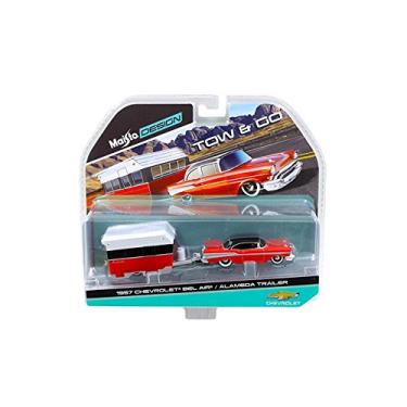 Imagem de Maisto 1957 Chevrolet Bel Air with Alameda Trailer Red Tow & Go 1/64 Model