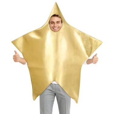 Imagem de ARQRHTLY Fantasia de estrela dourada brilhante para adultos, fantasia de presépio de Natal, roupa de estrela para concurso de Natal, roupas de presépio religiosas, cosplay de palco, fantasia de Natal