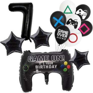 Imagem de Kit Festa Decoração: Balão Metalizado Controle Game +25 Balões Bexigas Gamer + Balão Número de ±75 - Balão Aniversário (Preto 7)
