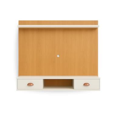 Imagem de Painel Ripado Para TV Até 45 Polegadas 2 Portas e Prateleira (Off White com Cinamomo)