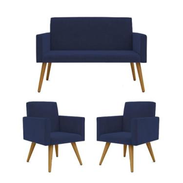 Imagem de Kit Sofá Namoradeira + 2 Poltronas Decorativas Cor:azul Marinho