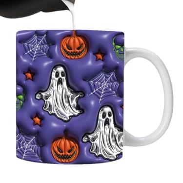 Imagem de Caneca de café do Dia das Bruxas, xícaras de café do Dia das Bruxas - Copo de leite com padrão fantasma de abóbora - Novidade copos de férias de cerâmica de 12 onças para leite, cacau quente, café, ch