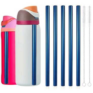 Imagem de lasuroa 5 canudos de garrafa de água para Owala 680 g 947 ml, substituição de canudos de aço inoxidável reutilizáveis com 2 escovas de limpeza para viagens esportivas internas ao ar livre (azul)