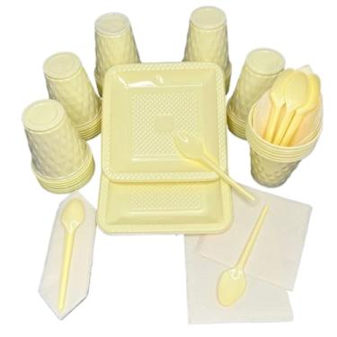 Imagem de Kit 180 Itens Festa Aniversário Completo Candy Pastel Descartável Pratinho Copo Colher Guardanapo P/ 40 Pessoas (Amarelo Candy)
