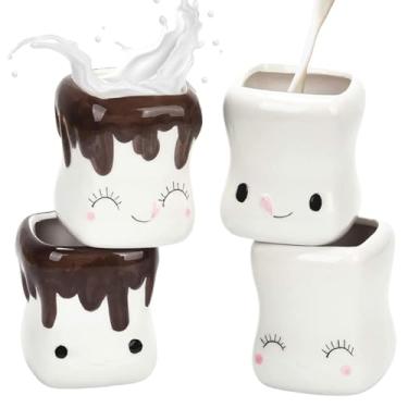 Imagem de Conjunto de canecas de café engraçadas, canecas com cara de sorriso,Conjunto 4X Copo Decorativo de Chocolate Quente | Copos de chá bonitos engraçados da aparência das crianças dos copos de água 160ml