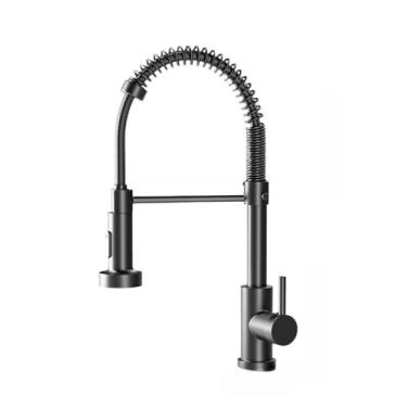 Imagem de torneira de cozinha inox monocomando metal rotativa pia Extensão mola Ajuste de altura 2 Tipos de Saída de Água(Preto（Frio + Calor）)