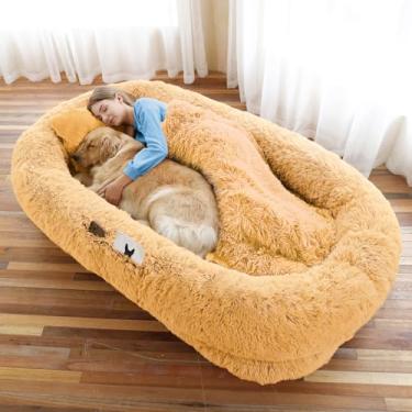Imagem de Cama de cachorro humano, 189 x 113 x 30 cm, tamanho adequado para você e animais de estimação, cama de animal de estimação de pele sintética lavável para pessoas que cochilam, cama ortopédica para