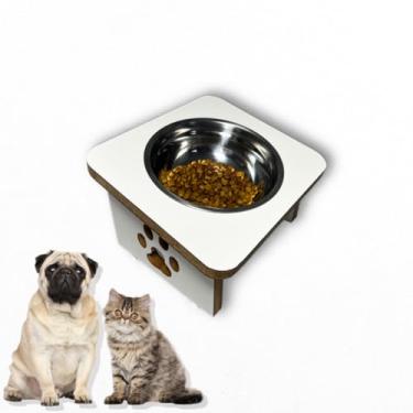 Imagem de Comedouro Pet Elevado Para Gato Cachorro Tigela Inox MDF Premium(branco)