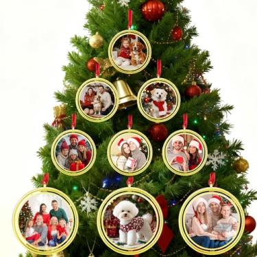 Imagem de 9 pingentes dourados de Natal bola de enfeite de plástico transparente moldura para decoração de árvore de Natal APO002GD-T