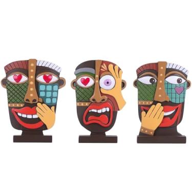 Imagem de XINGYAN Conjunto de 3 estátuas de rosto de resina abstrata - Decoração de escultura de arte moderna feita à mão, decoração artística criativa para prateleira contemporânea e suporte de TV - pequenos