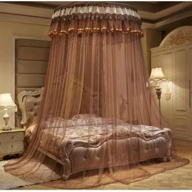 Imagem de Mosquiteiro Gigante Aberto ou Fechado em Renda | Para Cama Casal Queen King | Elegante e Ventilado(Mel,Aberto)