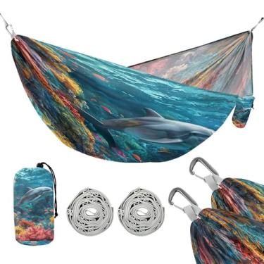 Imagem de ATTX Rede de acampamento colorida para recifes de corais – Redes leves e portáteis, capacidade de 150 kg para uso interno, caminhadas, mochilão, viagens, quintal, praia (665)